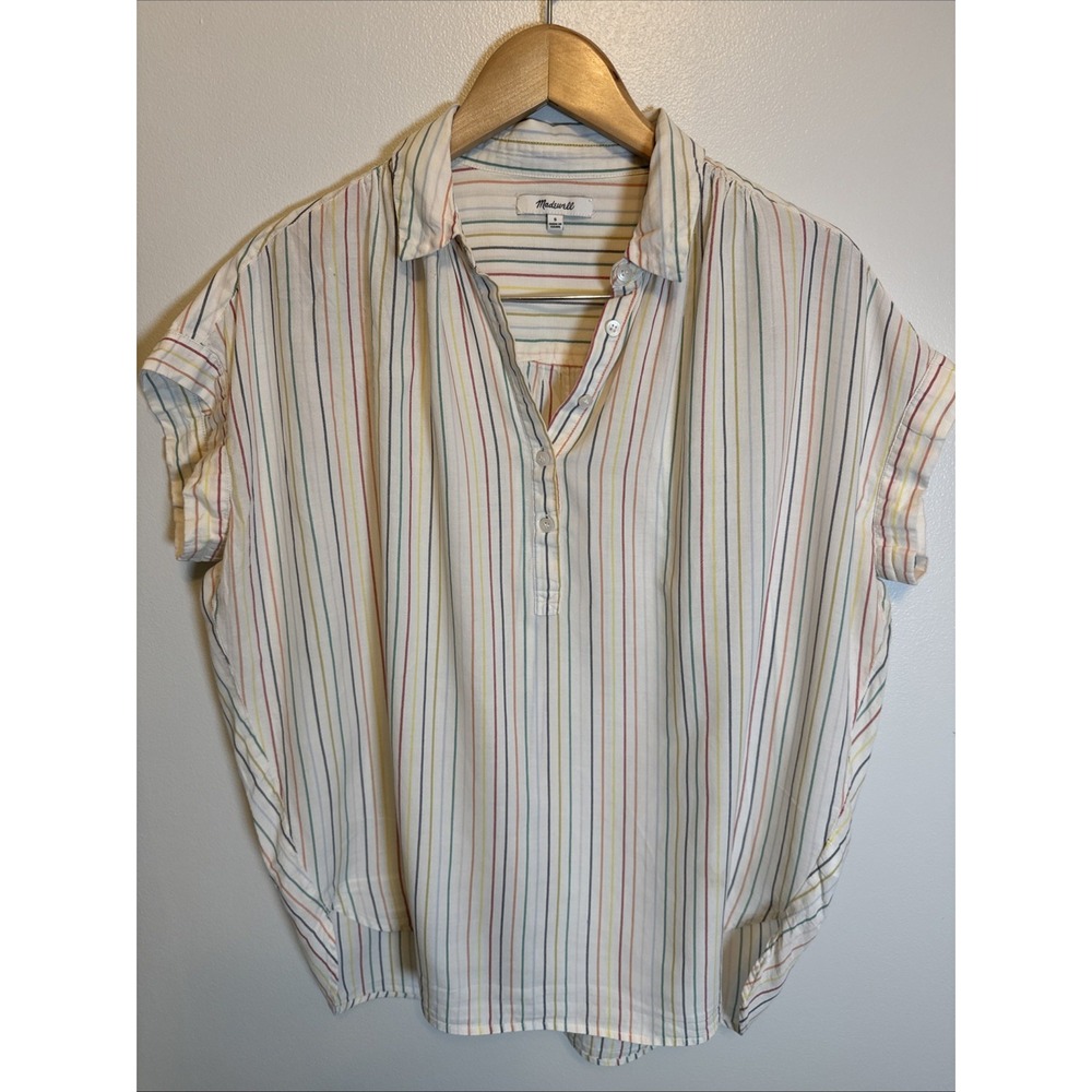 Madewell Button Oversized Multicolored Stripe Sleeveless Casual Shirt Small